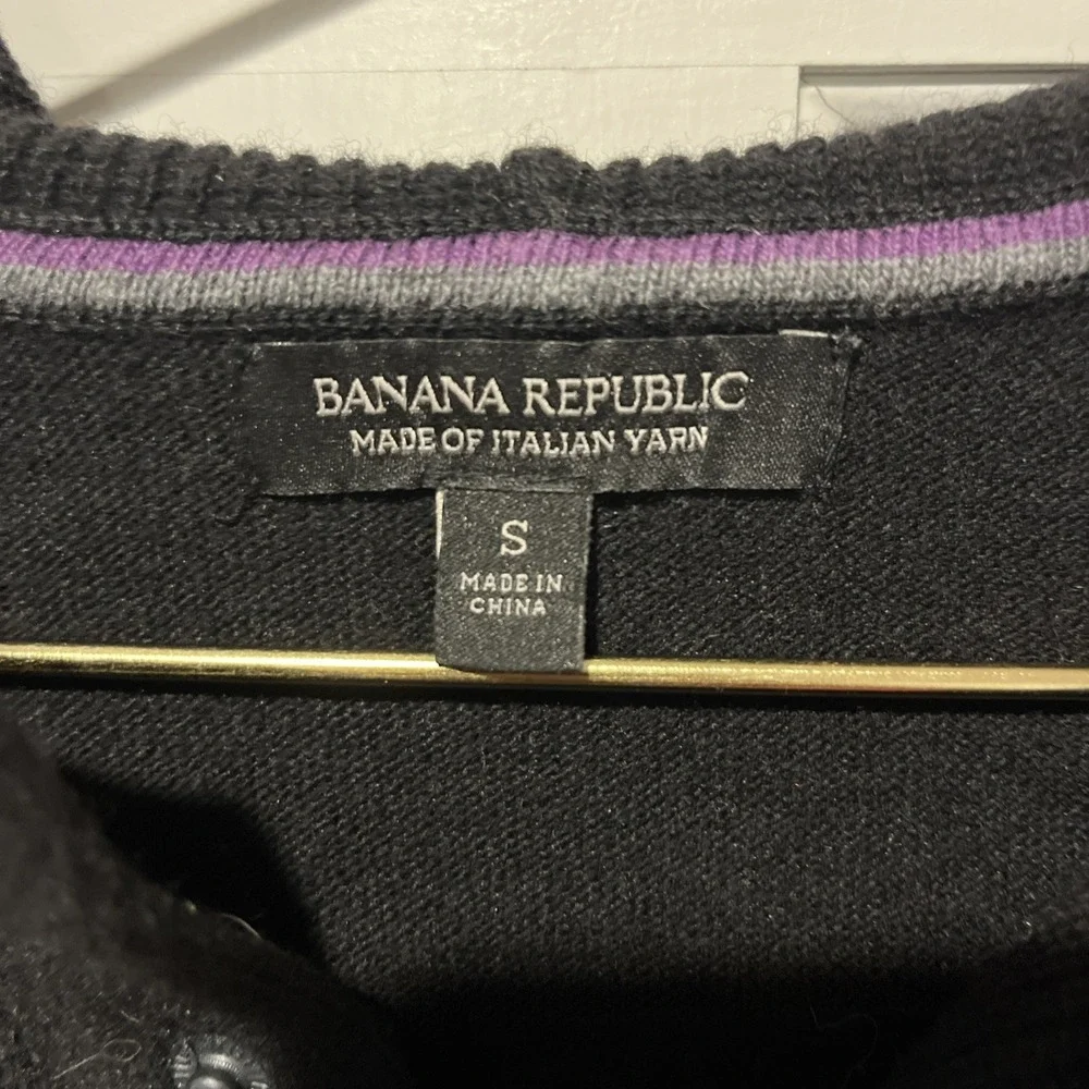 Banana Republic Men's Italian Yarn Wool Blend Black‎ Hooded Sweater Pullover
